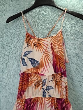 Tropical Ruffle Spaghetti-Strap‎ Maxi Dress in Pink & Orange OSFM